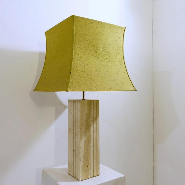 Large Travertine Table Lamp with Lampshade For Sale - Image 5 of 10