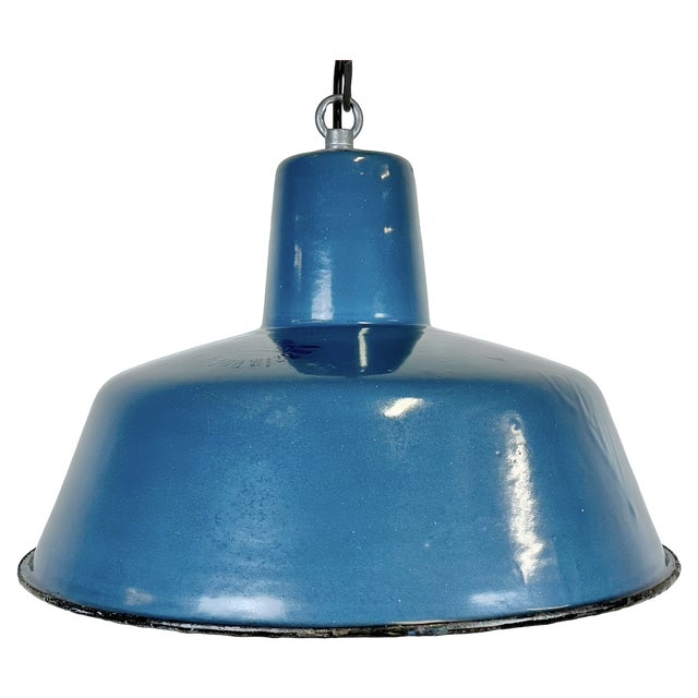 Industrial Blue Enamel Factory Pendant Lamp, 1960s For Sale