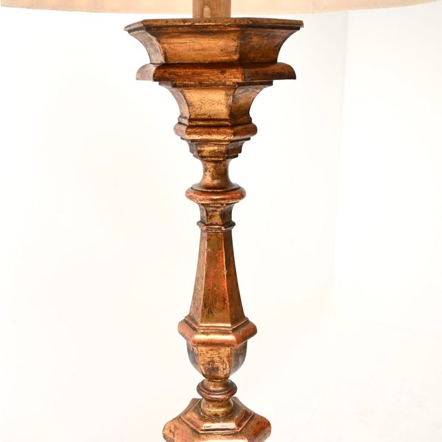Wood Antique Italian Renaissance Style Gilt Wood Floor Lamp, 1920 For Sale - Image 7 of 11