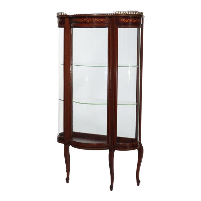Antique Rj Horner Inlaid Mahogany & Marquetry Vitrine, Attributed For Sale