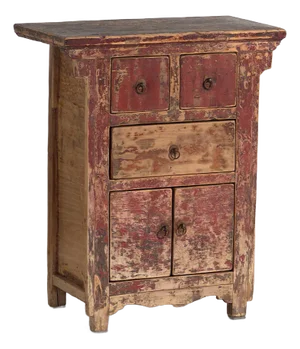 Antique Oriental Cabinet with Red Patina, 1900