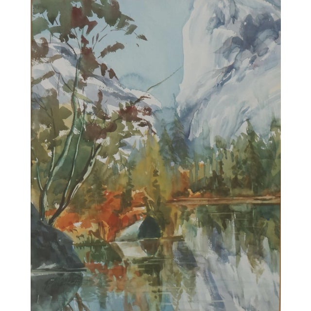 Impressionist Vintage Yosemite Valley and Half Doom in Autumn Watercolor Landscape by P Mar Kunth For Sale - Image 3 of 6
