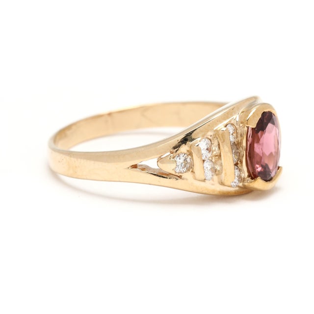 Modern 1ctw Pink Tourmaline & Diamond Ring, 14k Yellow Gold, Ring Size 5.75 For Sale - Image 3 of 6