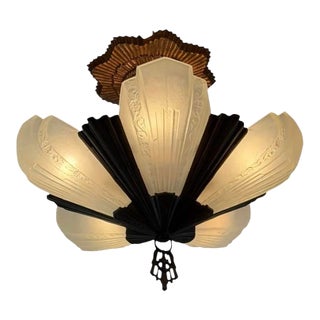 1910s Art Deco Fan Style Chandelier With Copper Starburst Canopy For Sale