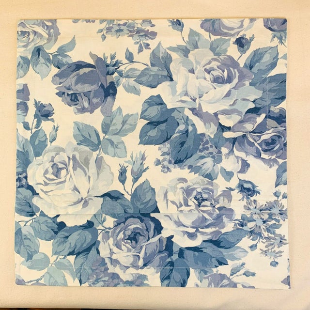 English Designer P Kaufmann Aqua Blue Cream & Gray Floral Roses & Daisies Pillow Covers- a Pair For Sale - Image 3 of 6