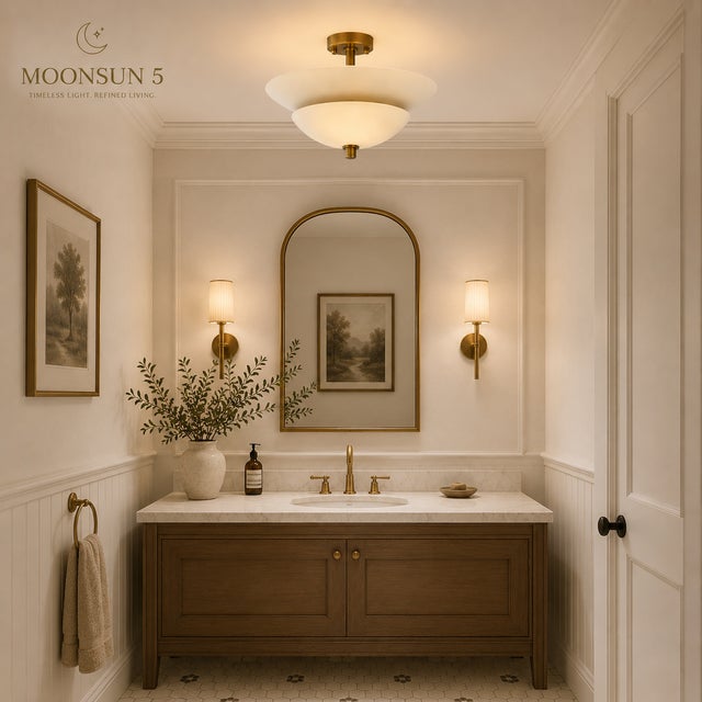 Handcrafted Pure Brass Flush Mount Ceiling Light, Ivory Dome Semi Flush Mount, Brass Ceiling Fixture for Bedroom, Hallway, Kitchen, Entryway For Sale - Image 9 of 12
