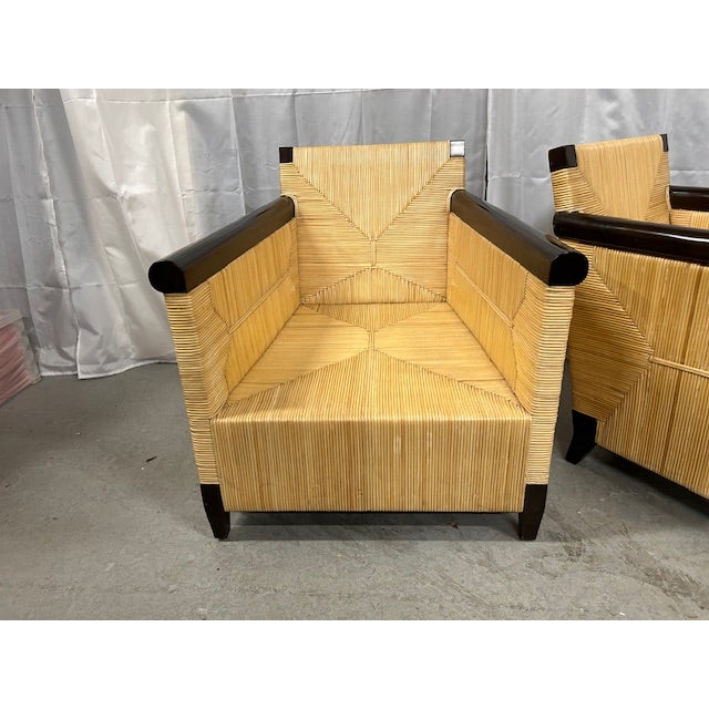 Art Deco Vintage Wicker Cane Mahogany Merbau Chairs, a Pair For Sale - Image 3 of 14