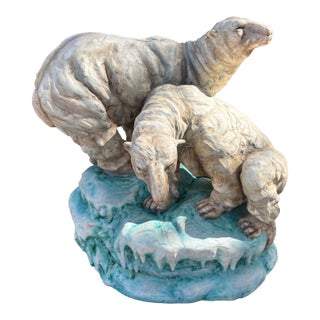Continental Glazed Porcelain Polar Bear Sculpture For Sale