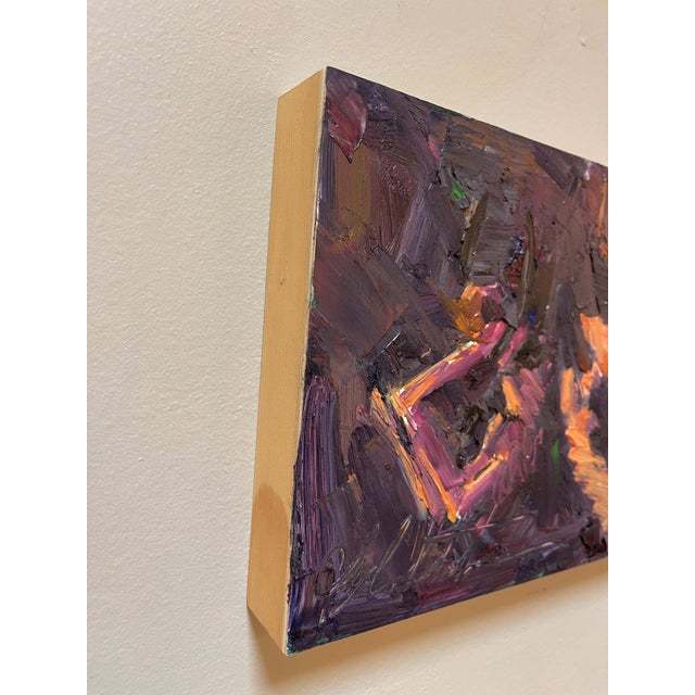 This oil painting presents a dynamic interplay of figures, rendered in bold, expressive strokes that evoke a sense of...