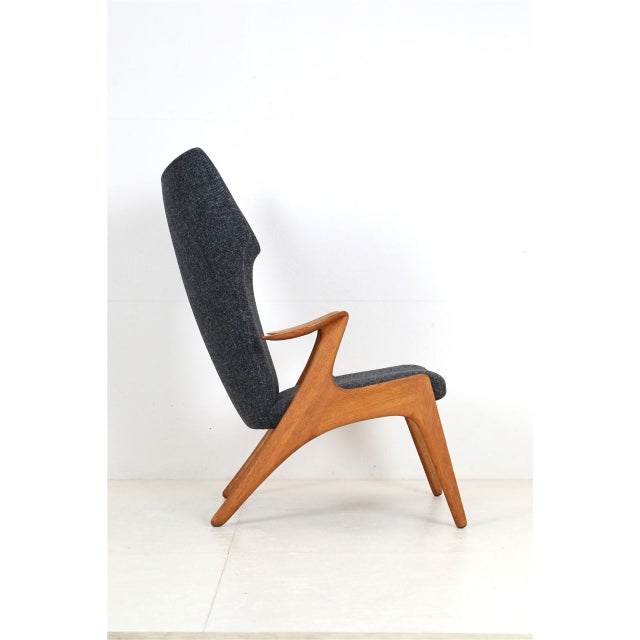 Rare sculptural "Wing Chair," designed by Kurt Østervig for Rolschau Møbler, Denmark, 1950s-1960s. Fully restored. Frame...