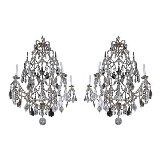 Early 20th Century Pair of French Rock Crystal and Glass Chandeliers For Sale