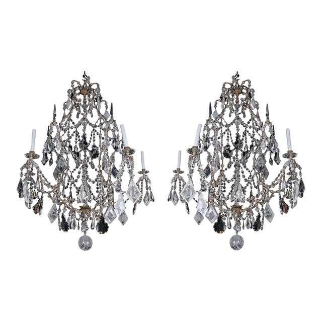 Early 20th Century Pair of French Rock Crystal and Glass Chandeliers For Sale