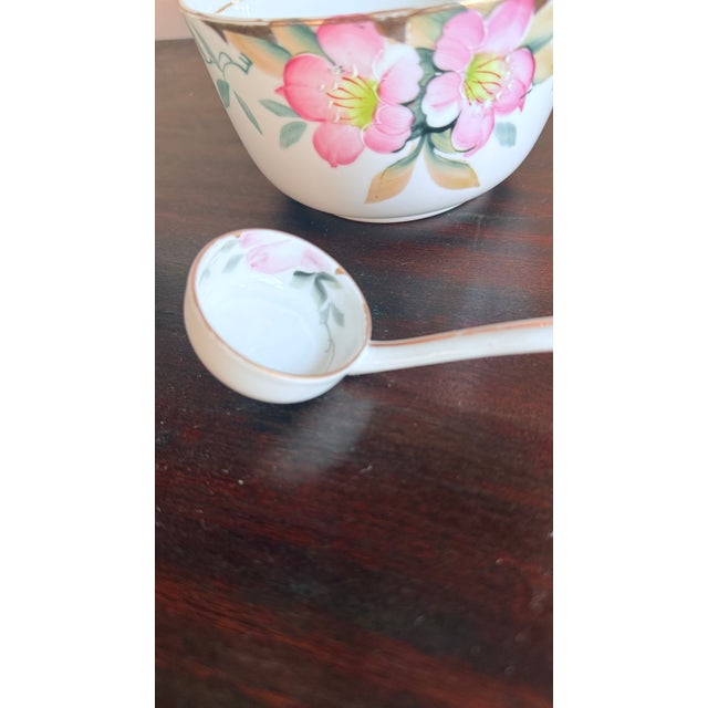 Ceramic Antique, Early 20th Century Noritake Japan Azalea Porcelain Mayonnaise Dish With Nippon Ladle For Sale - Image 7 of 10