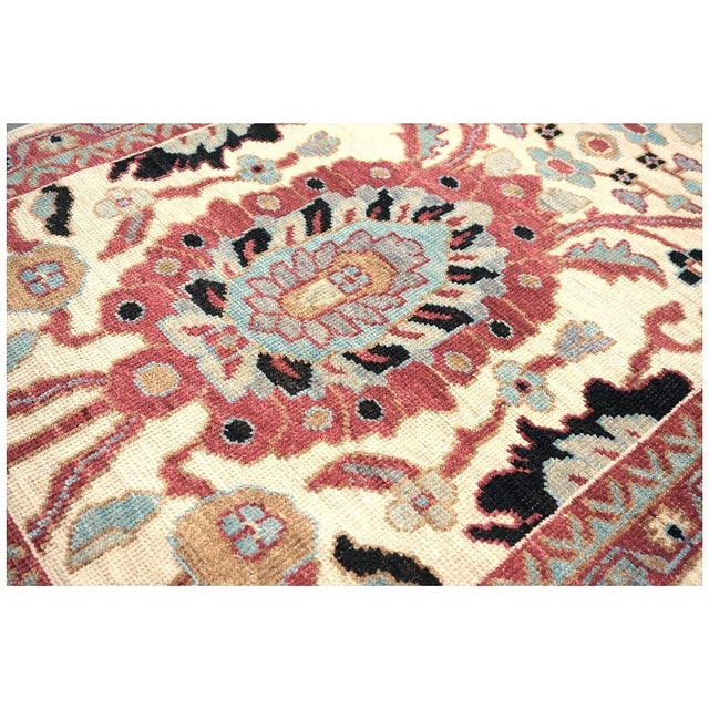 21st Century Afghan Wool Sultanabad 3x12 Ivory, Red, & Blue Handmade Runner Rug #1143661 For Sale - Image 12 of 13