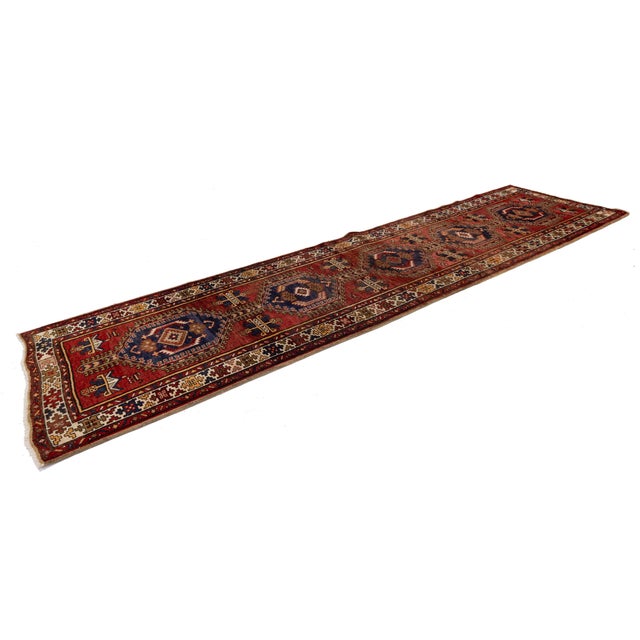 Mid-Century Vintage Turkish Anatolian Hand-Knotted Wool Runner Rug in Terracotta & Indigo For Sale - Image 9 of 9