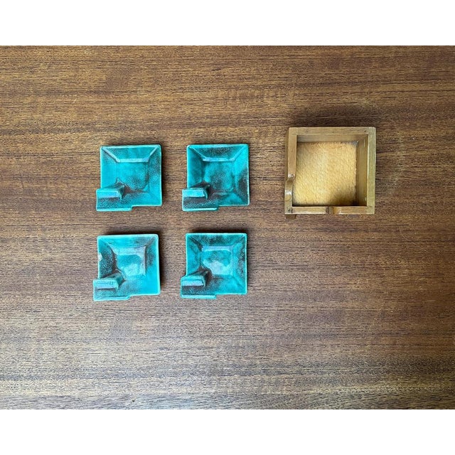 Mid-Century Ceramic Stacking Ashtrays with Wooden Boxes, 1960s, Set of 5, in Very Good conditions. Designed 1960 to 1969