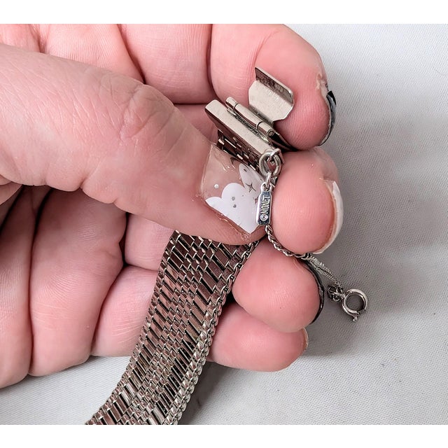 Metal Vintage C1980 Signed Monet Rhodium Plated Mesh Bracelet For Sale - Image 7 of 8
