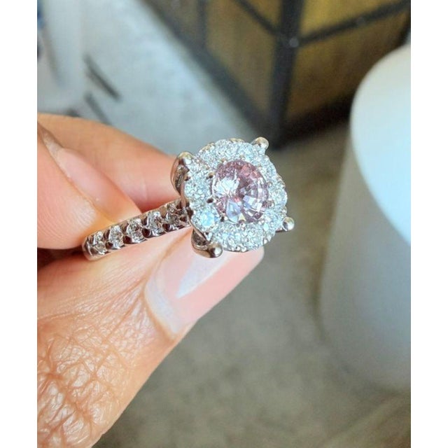 1.51 Carat Pink Sapphire Diamond 14 Karat White Gold Engagement Ring, Size 6.5 For Sale - Image 11 of 12