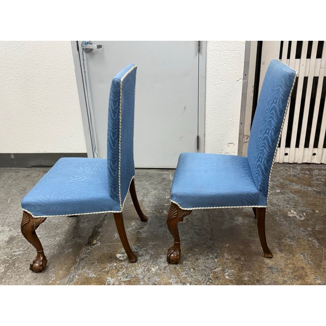 Chippendale Moiré-Patterned Fabric Side Chairs, Vintage For Sale - Image 4 of 12