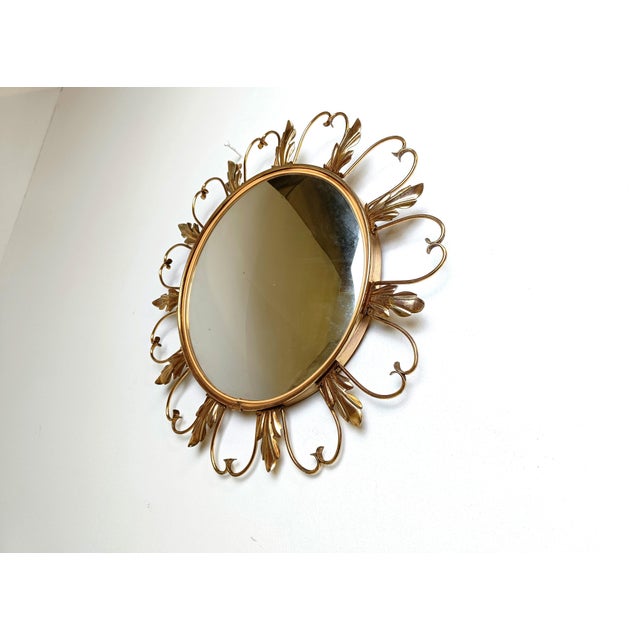 Vintage Brass Sunburst Mirror, 1960s For Sale - Image 9 of 10