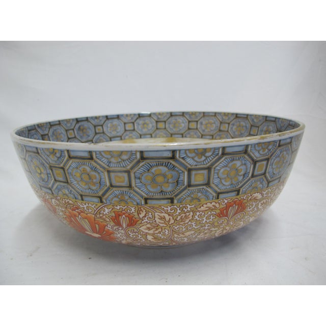 Ceramic Large Japanese Porcelain Intricate Imari Crane & Lotus Flower Design 14.5" Bowl For Sale - Image 7 of 10