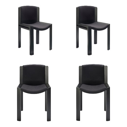 Model 300 Chairs in Wood and Kvadrat Fabric by Joe Colombo, Set of 4 For Sale