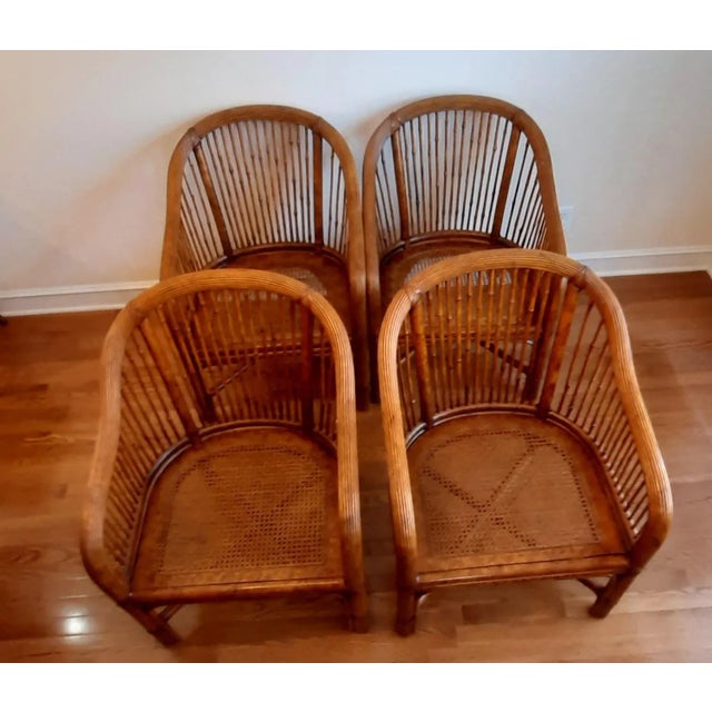 Mid Century Chinoiserie Bamboo Rattan Cane Club Chairs Set 4 For Sale In Fayetteville, AR - Image 6 of 13