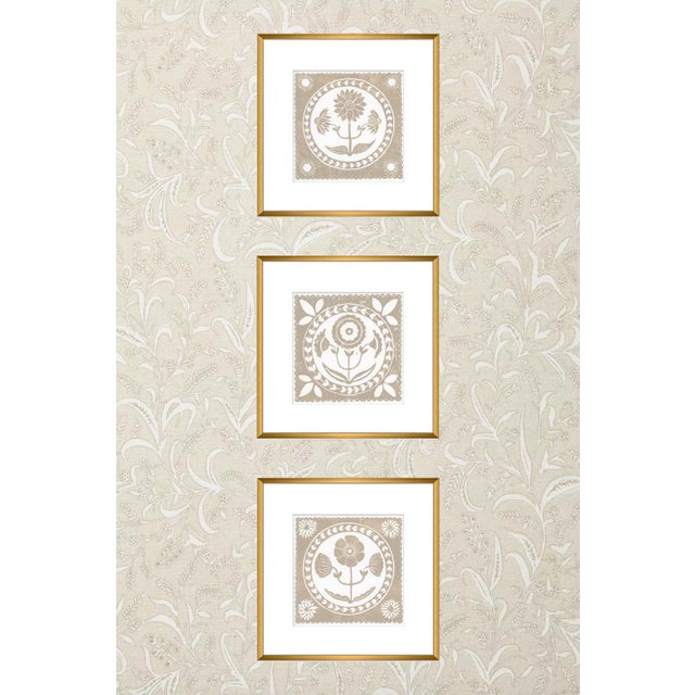 Folk Art 12x12" Framed Sand Tan and White Tulip Flower Art Print Botanical Wall Decor For Sale - Image 3 of 3