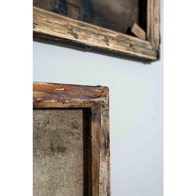 Rustic Pair of Vintage Sheep Paintings in Original Rustic Wood Frames For Sale - Image 3 of 4