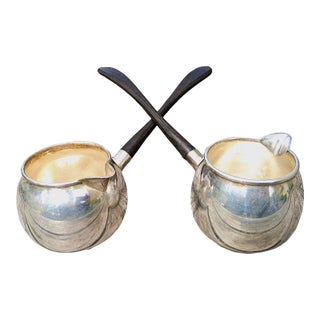1930s Bernard Rice's Sons Silverplate & Rosewood Brandy Sauce Warmers - a Pair For Sale