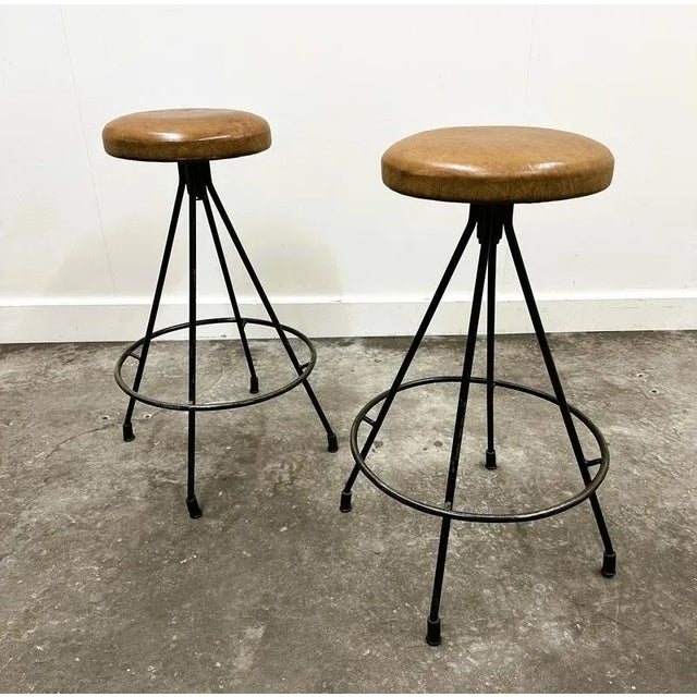Vintage French Industrial Metal Frame Bar Stools, 1970s, Set of 2 For Sale - Image 9 of 13