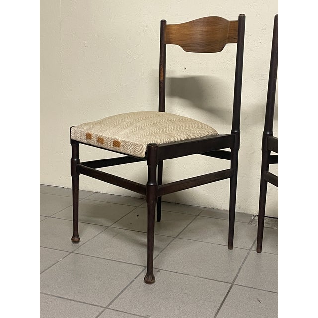 Italian Wooden and Fabric Chairs, 1960s, Set of 6 For Sale - Image 4 of 16