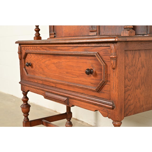 Antique English Jacobean Carved Oak Bar Cabinet, Circa 1920s For Sale - Image 9 of 14