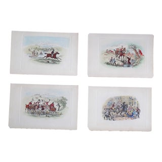 Antique 19th Century Hand Colored Fox Hunting Engravings - Set of 4 For Sale
