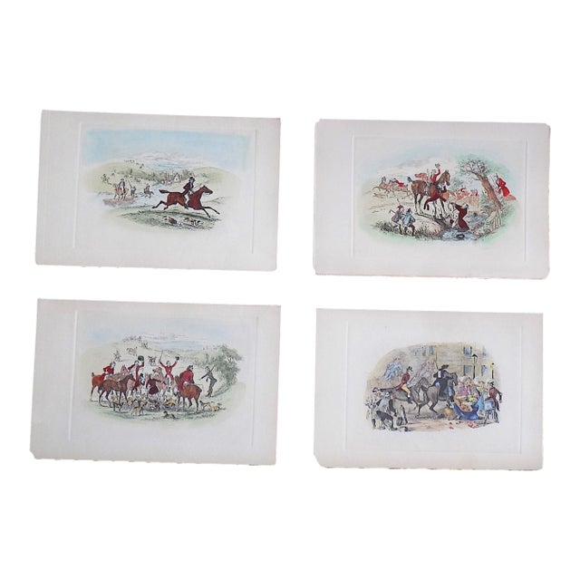 Antique 19th Century Hand Colored Fox Hunting Engravings - Set of 4 For Sale