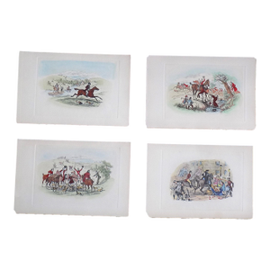 Antique 19th Century Hand Colored Fox Hunting Engravings - Set of 4