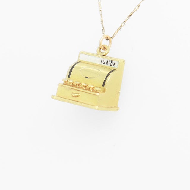 Vintage 14k Gold & Enamel Figural 'No Sale' Cash Register Charm For Sale - Image 4 of 11