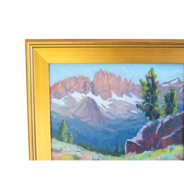 Mountian Landscape by Listed Artist Silvio Silvestri Oil Painting Including the Antiqued Gold Wood Frame For Sale - Image 4 of 9