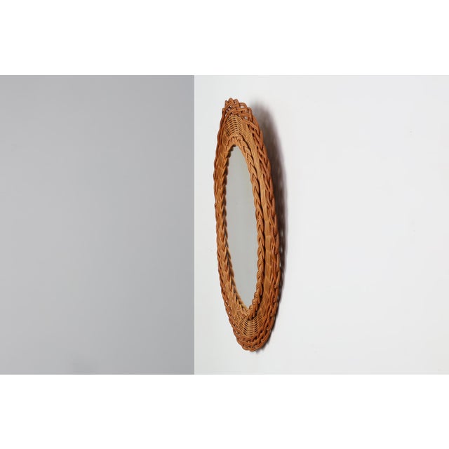 1960s Small Mid-Century Rattan Mirror, France, 1960s For Sale - Image 5 of 11