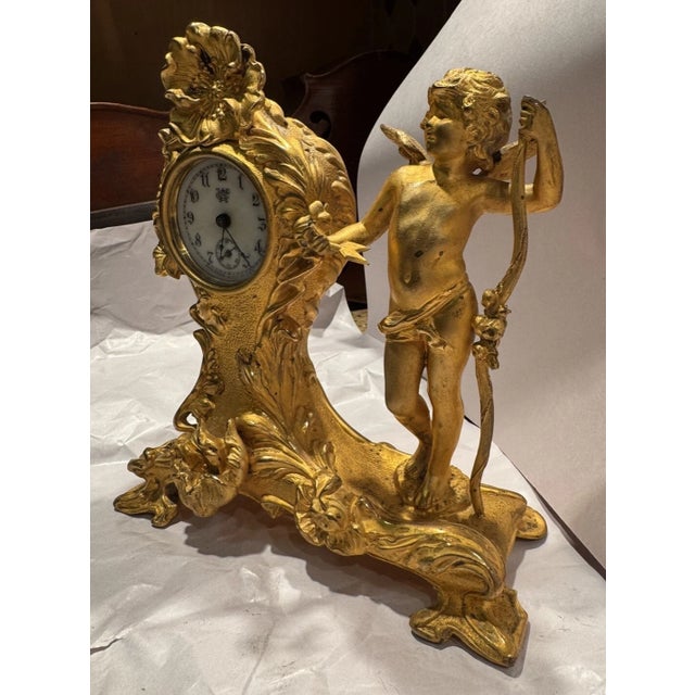 Antique Art Nouveau Figural Statue Desk Clock by Waterbury For Sale - Image 4 of 7