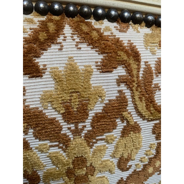 Cream A French Louis XV Style Full Size Bed Having a Curved Footboard C 1920 in Old Fabric. For Sale - Image 8 of 8