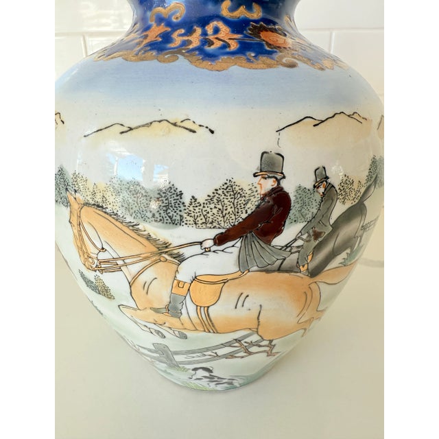 English Vintage Hand-Painted Ginger Jar With Equestrian Scene For Sale - Image 3 of 6