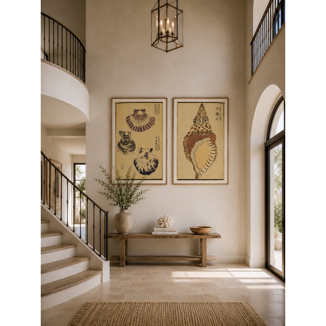Vintage Japanese Seashell Studies Diptych, Woodblock Print Reproduction Set, 40" X 60" For Sale In Buffalo - Image 6 of 10