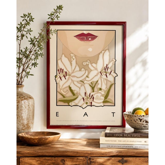 Vintage David Lance Goines "Eat – Chez Panisse Ninth Birthday" Framed Lithograph | Portal Publications | California Graphic Art For Sale - Image 9 of 9