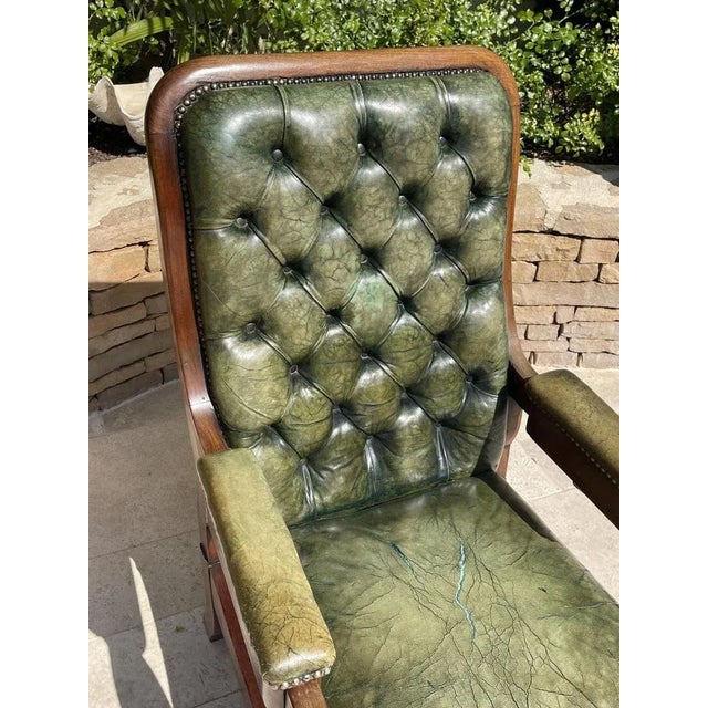 Chesterfield Mahogany Armchair in Green For Sale - Image 3 of 13