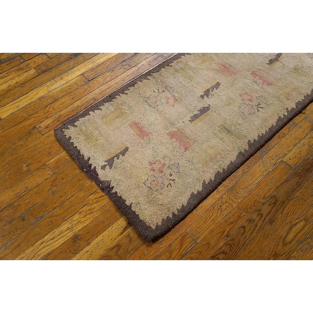 Textile 1950s Tan Camel Abstract Floral Vintage American Hooked Rug 2' X 18'3" Handknotted Wool Carpet For Sale - Image 7 of 10