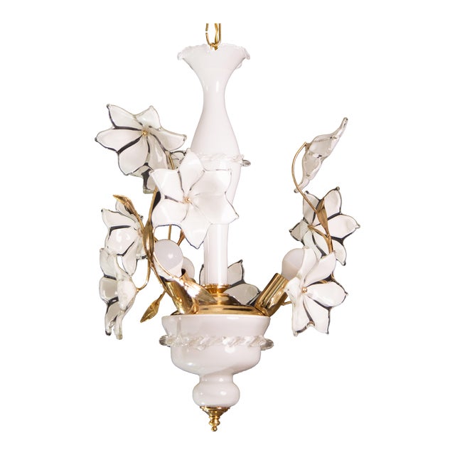 Murano Vintage Chandelier White Flowers, 1970s For Sale