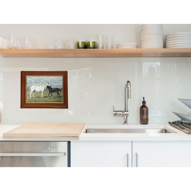 1936 “Salome and Foal” English Equestrian Horse Painting Oil on Canvas Board by Imogen Muntz For Sale - Image 4 of 9