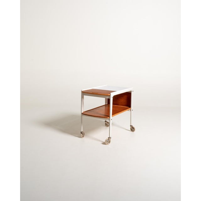 White Thea Trolley with Teak Inserts by Yngve Ekström for Swedese, 1950s For Sale - Image 3 of 9