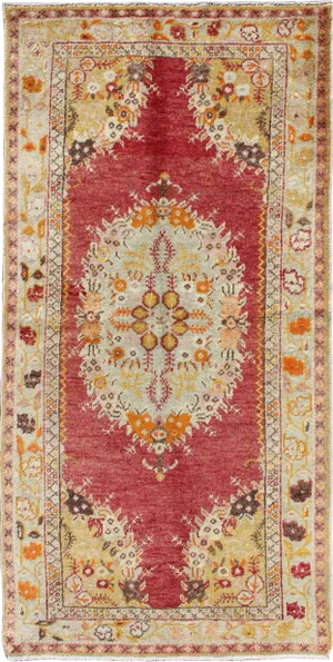 1940's Vintage Turkish Oushak With Floral Central Medallion and Flower Cornices